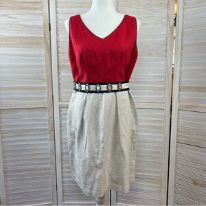 Vilagallo Linen Blend Embellished Sheath Dress 44 / 12